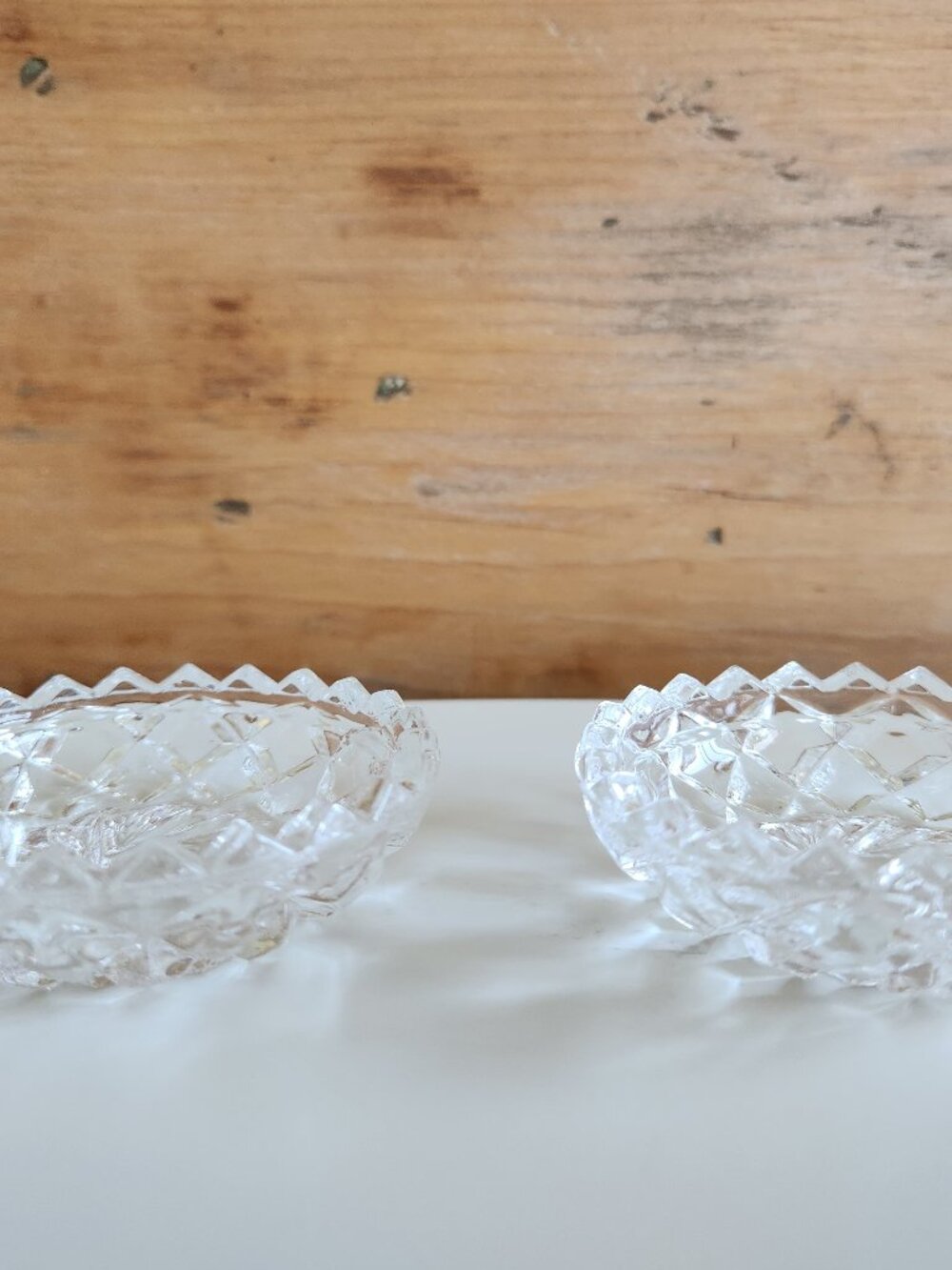 Set of 2 Vintage Cut Glass Open Salt Cellars/Trinket Dishes
